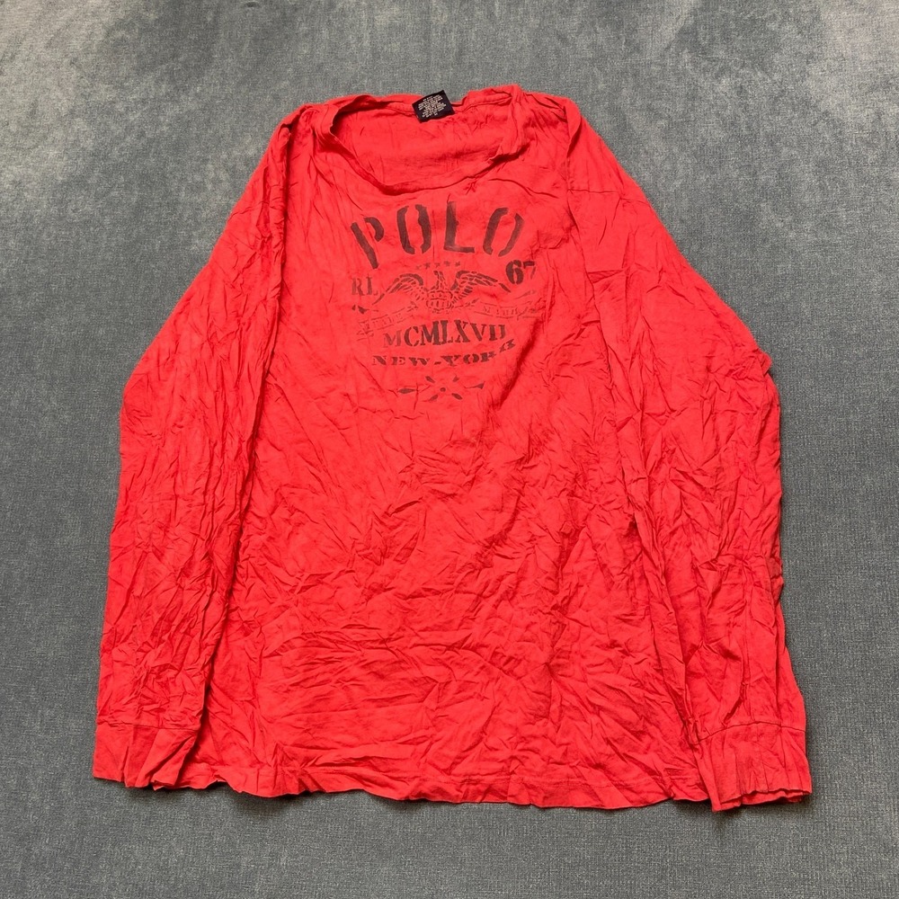 Vintage Polo Ralph Lauren Long Sleeve T-Shirt Mens 2XL Red Graphic Pullover